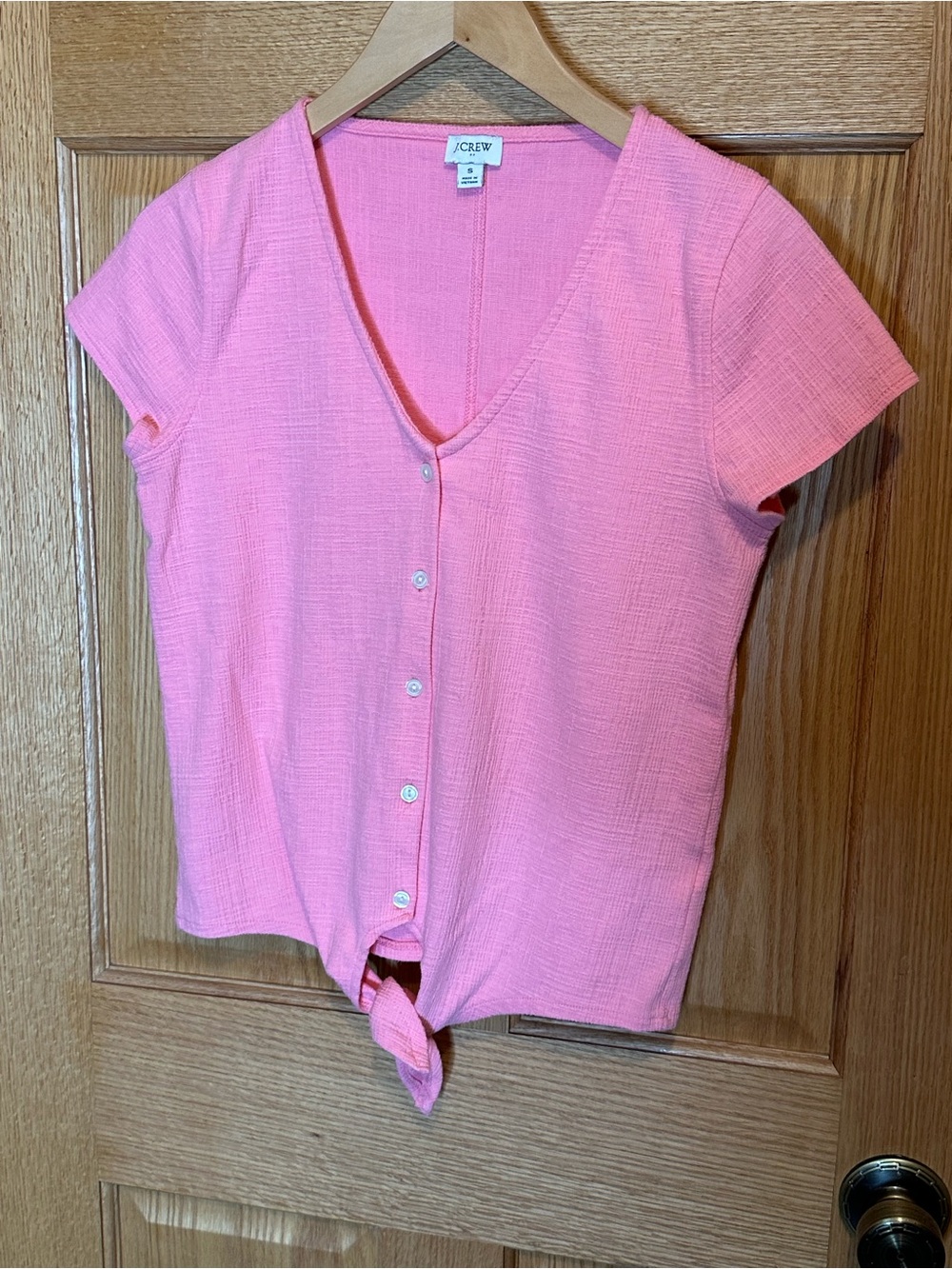 J.CREW Textured tie-front Cotton Blouse pink shirt Women’s Top size small